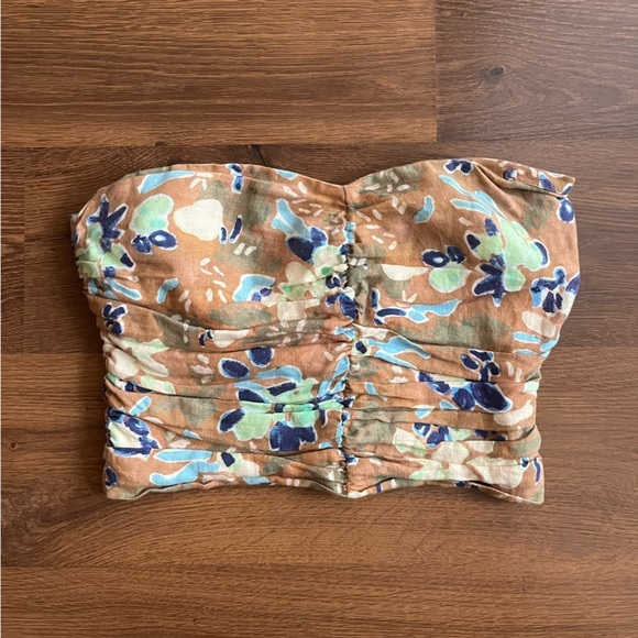 Brown Floral Print Linen/Lin Fatale Camisole Tube Top - Picture 3 of 9